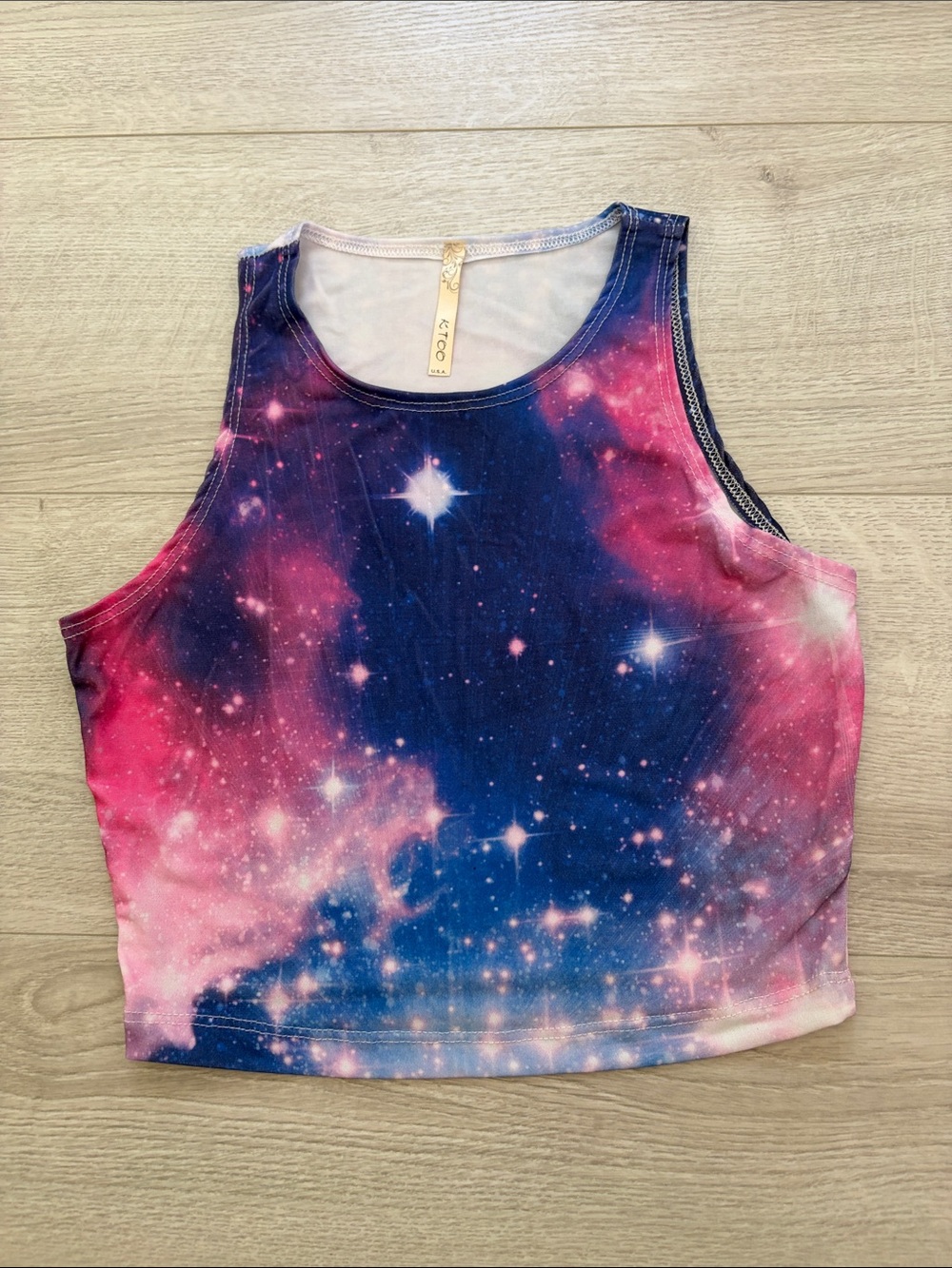 Galaxy Print Crop Tank Top - Pink & Blue